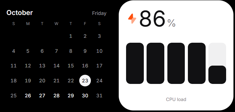 October calendar and CPU load widgets